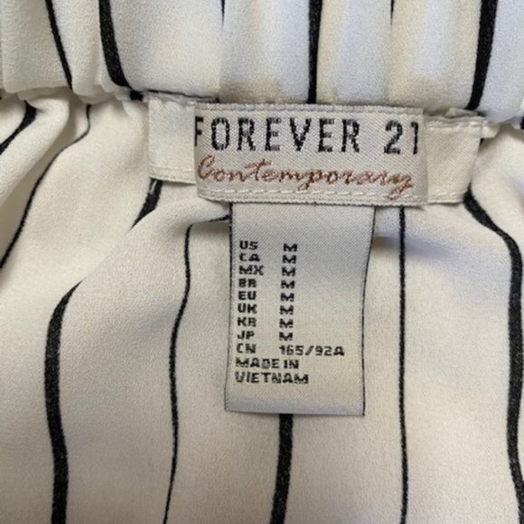 Forever 21 Blouse Womens Stripe Off Shoulder white - Picture 6 of 7
